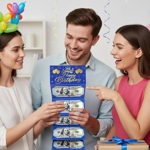 Lemicin Birthday Money Holder Envelopes for Cash Gift Surprise Blue Gold Money Envelopes with Slots Happy Birthday Gift