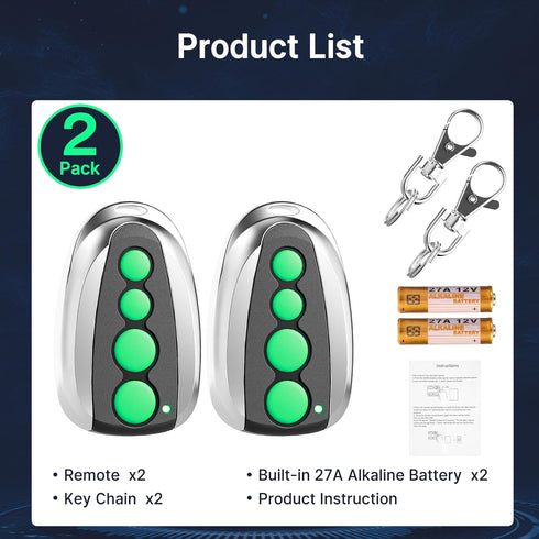 CreaCity M12 4-Button (2-Pack) Remote Control Transmitter for Swing/Sliding Gate Opener, Compatible with Lockmaster