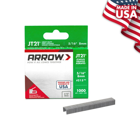 Arrow JT21 Thin Wire Staples for Staple Guns and Staplers, 5/16-Inch Leg Length, 7/16-Inch Crown Width, 1000-Pack, Made
