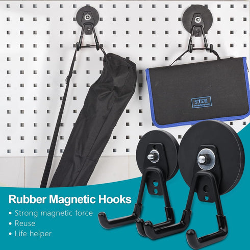 Strong Magnetic Hooks, 3.46" Garage Magnet Hooks with Anti-Slip Coating, 2 Pack Heavy Duty Storage Utility Hooks