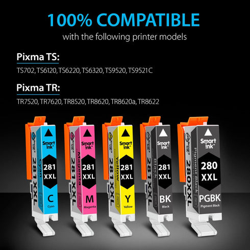 Smart Ink Compatible Ink Cartridges Replacement for Canon 281 280 PGI-280XXL CLI-281XXL (5 Combo Pack)