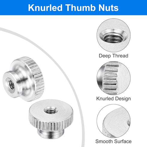 uxcell M4-0.7 Knurled Thumb Nuts, 20Pcs 304 Stainless Steel High Head Locking Nuts, Silver