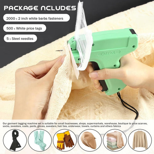 Clothing Tag Machine Kit, Garment Price Tag Attacher with 5 Steel Needles, 2000 White Barbs Fasteners, 500 Clothing