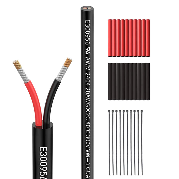 20 AWG Wire 20/2 Gauge Electrical Wire, 2 Conductor Extension Cable 30 Foot for LED Lamps Automotive