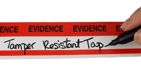 ChromaLabel 1.37 Inch Imprinted Evidence Tape Stickers, 480 Inch Roll with Dispenser Box, Red and White