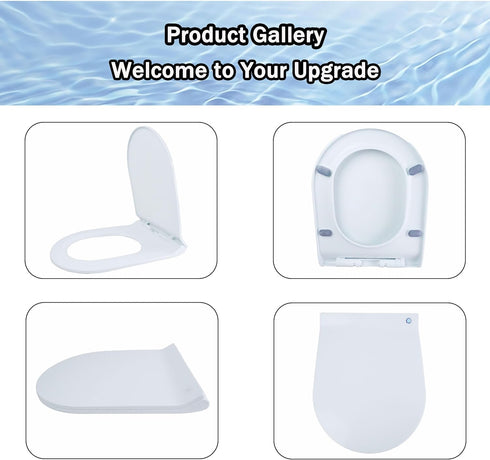 MinSha 17 14 inches, D-shaped/U-shaped toilet seat, x soft close silent cover, heavy-duty PP material, quick release