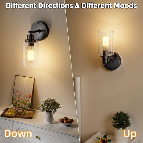 1-Light E26 Bulb GORDNWE Bathroom Wall Sconce, Matte Black Vanity Light, Modern Wall Light Fixture with Clear Glass
