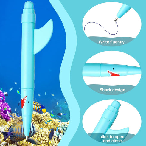 Sinmoe Shark Shaped Pens for Kids, Cute Bulk Plastic Novelty Pens, Blue Ocean Beach Theme