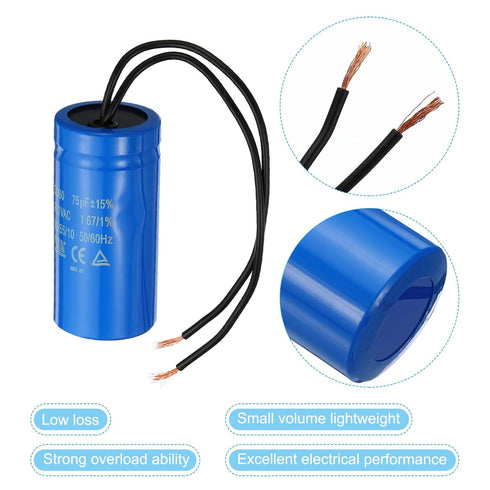 PATIKIL CD60 Run Capacitor, 75uF 250VAC, 2 Wires, 50/60Hz for Air Compressor Motor Starting