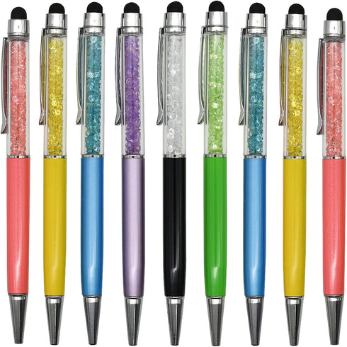 Maydahui 12PCS Crystal Diamond Capacitive Ballpoint Pens, Universal Touch Screen Stylus Pen, Retractable 2 in 1 (Black