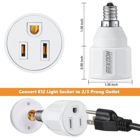 3 Prong Light Bulb Socket Adapter, Polarized Light Socket Outlet, Light Socket to Plug Adapter Socket Converter, Light Bulb Plug Adapter for Patio, Garage, Porch (1 Piece)