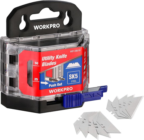 WORKPRO 50-Pack Utility Knife Blades, SK5 Steel Box Cutter for Replacement