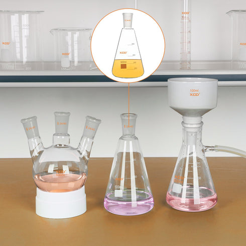 XCD Erlenmeyer Flask, Heavy Wall Borosilicate Glass - 500 ml with 24/40 Standard Taper Outer Joint