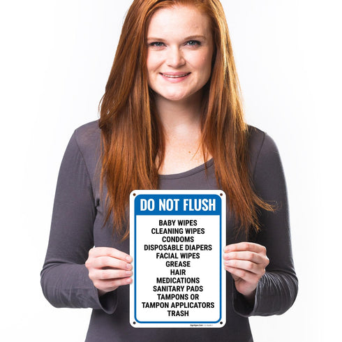 10x7 Inches, 55 Do Not Flush Baby Wipes Cleaning Wipes Condoms Disposable Diapers Facial Wipes Grease Hair Sign, mil