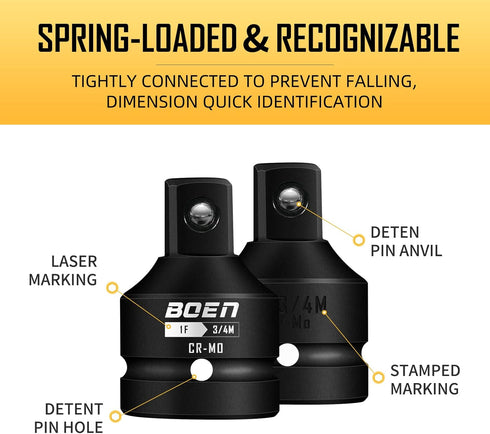 BOEN 1"F to 3/4"M Impact Socket Adapter, Cr-Mo Steel, Socket Adapter Set for Impact Driver Conversions