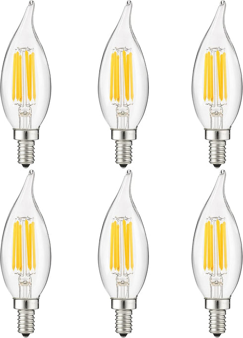 Sunlite 41357-SU LED Filament Chandelier Light Bulb with Flame Tip, 5 Watts