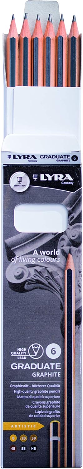 LYRA Graduate Graphite Pencils, 6 Pieces, Assorted Grades, Lead, Artistic Drawing, Cardboard Box, Ideal for Student Artists & Schools by Lyra
