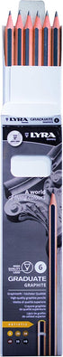 LYRA Graduate Graphite Pencils, 6 Pieces, Assorted Grades, Lead, Artistic Drawing, Cardboard Box, Ideal for Student Artists & Schools by Lyra