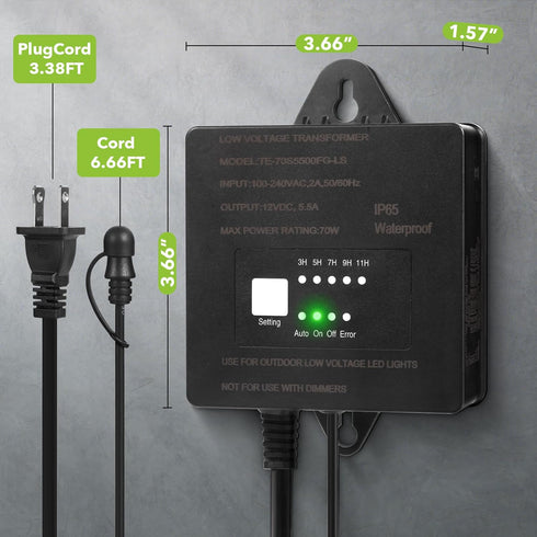 70W 120V 12V Low Voltage Landscape Transformer with Timer and Photocell, AC to DC,Waterproof Outdoor Landscape Lighting