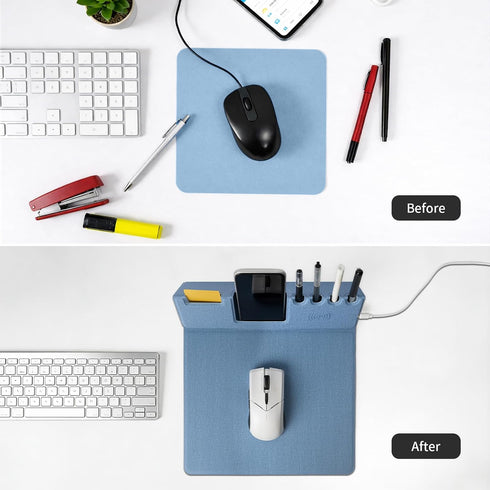 Tongyanat Mouse Pad with Phone Holder & Pen Holders, Wireless Charging Desk Mat, Mousepad Home Office Desk Pad