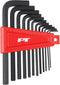 Performance Tool W1391 12-Piece Long Arm Hex Key Set, Heat Treated Alloy Steel, SAE Sizes