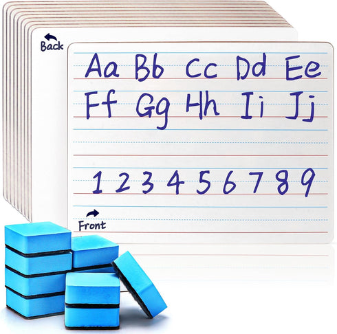 Small Dry Erase Board with Lines, 10 Pack 9"x12" Double Sided Mini Whiteboard for Education Classroom Supplies