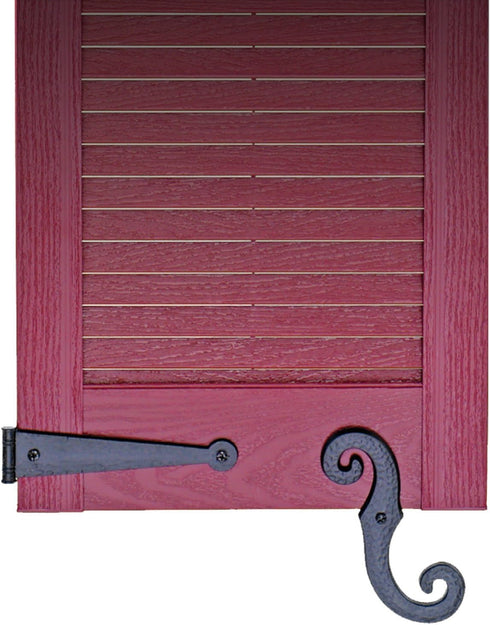 (Set) Decorative Vinyl Shutter Hinges and S Holdback Hooks for Exterior Decorative Shutters, Black