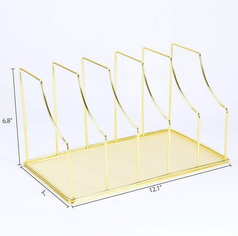 Simmer Stone File Sorter Organizer, 5 Section Magazine Holder Rack, Desktop Wire Book Stand for Mail, Paper, Document, Folder, Record and Desk Accessories, Gold by Simmer Stone
