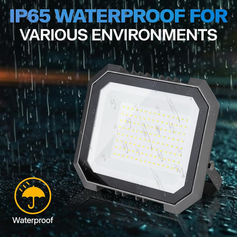 1 Pack 100W 10000LM 5.9FT IP65 6000K Leddictive LED Flood Lights Outdoor, Super Bright Floodlight Outside Work Light