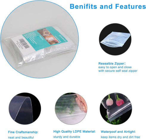 2" x 3" Plastic Bags - 200 Count, 2 Mil Transparent Resealable Zipper Poly Bags for Jewelry Supplies, Small Items