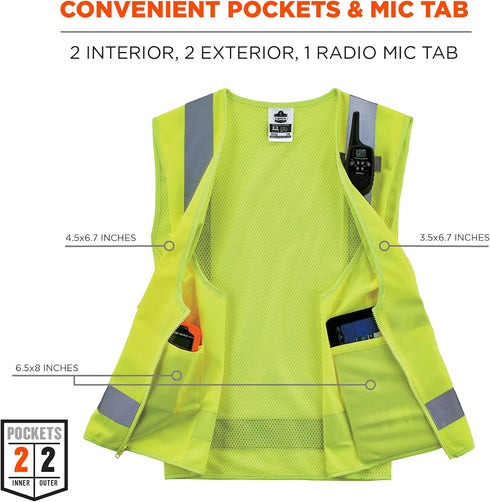 Ergodyne Unisex Class 2 Economy Surveyors Vest, Zipper, Lime, Large-X-Large US