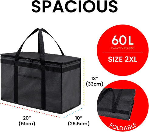 (2XL) NZ home Insulated Bags for Food Delivery Grocery Shopping Cooler Bag, Pizza Delivery, Hot & Cold Catering Tote