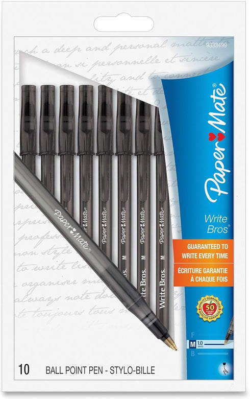 Paper Mate 9333499 Black Medium Tip Write Brothers Stick Ballpoint Pens, 10 Count