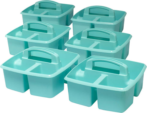 Storex 3-Compartment Small Caddy – Multipurpose Classroom Organizer with Handle, Teal, 5-Pack (00952U06C), 9.25 x 9.25