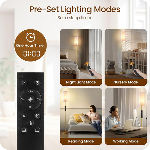 Dimmable 64.4 Bulb 3000K-6500K, DW06LD05W1 Floor Lamps for Living Room with Remote and Foot Switch, Modern Standing