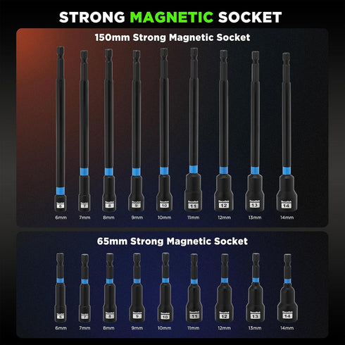 52PCS 1/4" Set Set, Metric(4-15mm), Set(6-14mm) 1/4" TecoTek Drive Impact Socket & Magnetic Nut Driver Deep & Shallow