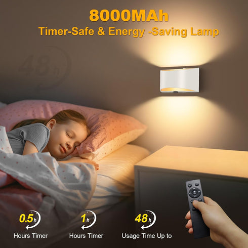 Set 2 Battery Operated Wall Sconces of Wireless Indoor Wall Lights Up and Down Wall Mount Light for Living Room Bedroom
