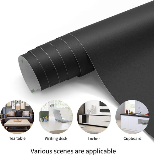 Matte Black Contact Paper, 16"x78.7" Waterproof Peel and Stick Wallpaper for Cabinets, Countertops, and Walls