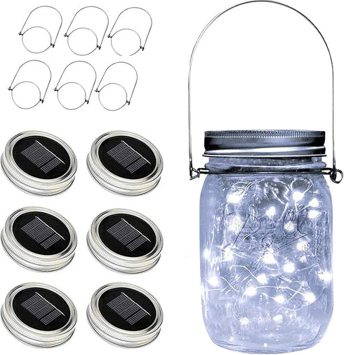 ZNYCYE Solar Mason Jar Lights - 6 Pack 30 LED Waterproof Fairy Firefly Jar Lids String Lights for Outdoor Decoration