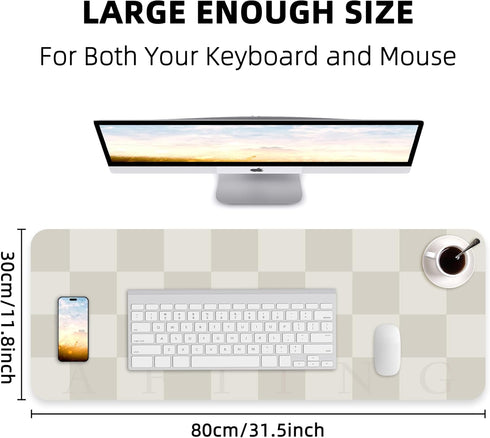 Non-Slip Desk mat, Leather desk mat, Waterproof PU Leather Desk pad Protector, Large Mouse pad, Easy Clean Laptop Desk Writing Mat for Work/Home/Decor(31.5"x12", White Grey) by AFIING
