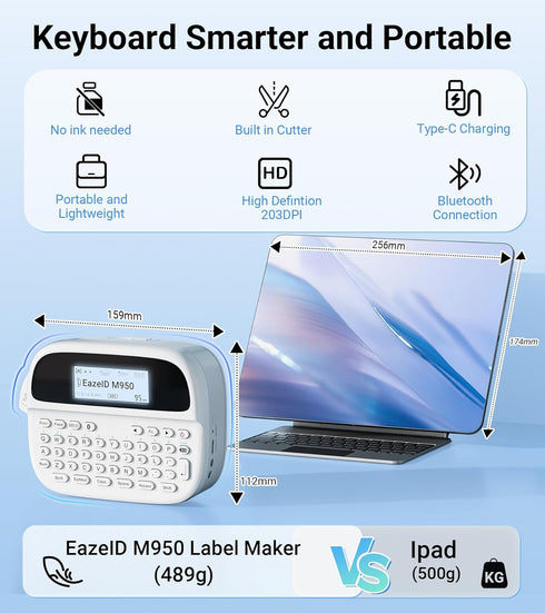 Label Maker Machine with Tape, Rechargeable Handheld Bluetooth Label Maker Printer for School Supplies, M950