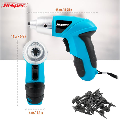 Hi-Spec 27pc 3.6V Blue USB Small Power Electric Screwdriver Set, Cordless & Rechargeable with Driver Bit Set