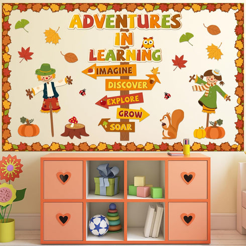Fall Thanksgiving Bulletin Board Classroom Decorations, Adventures in Reading Pumpkin Autumn Leaves Cutout Supplies