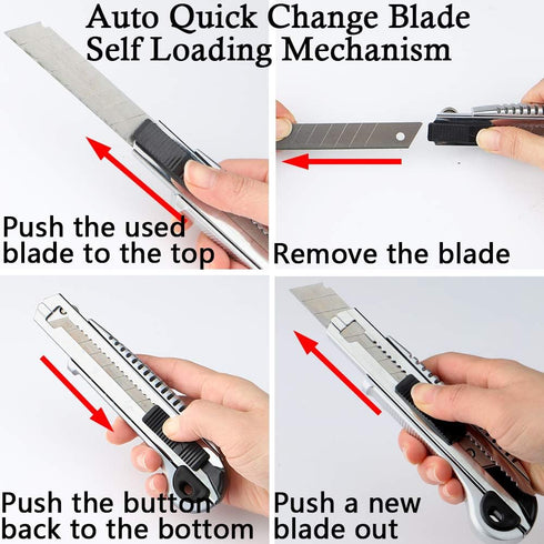 DOWELL Utility Knife Retractable Utility Knife Box Cutters Heavy Duty with 5PCS Extra Blades,Self Loading Blades Function,Knob On Top Can Withstand More Pressure by DOWELL