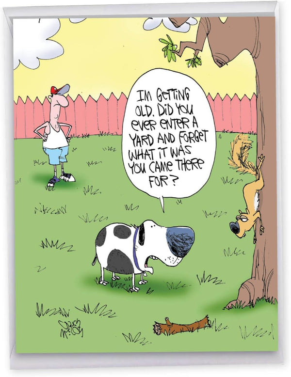 NobleWorks Jumbo Funny Birthday Card with Envelope (8.5 x 11 Inch) - Dog Humor Group Cartoon Card - Old Dog J3999BDG