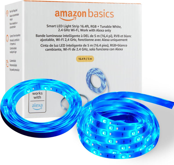 Amazon Basics Smart LED Light Strip, 16.4 Feet, RGB + Tunable White,