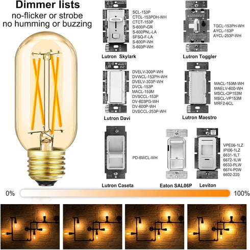 E26 Bulb 6W E26 Bulb 60 2700K E26 Bulb dimmable AC120V 600lm T14 T45 Bulb Pack 6 Leools LED Equivalent watt Warm White