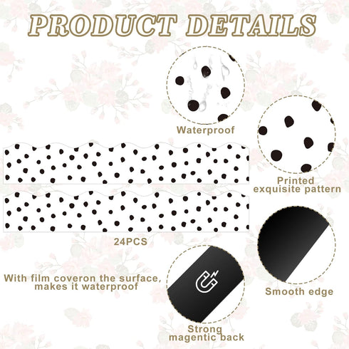 Whaline 24Pcs Magnetic Classroom Bulletin Board Border - Reusable Black White Polka Dot Scalloped Magnetic Strip