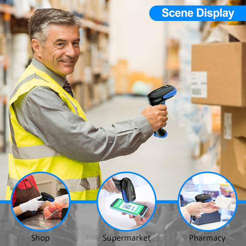 Symcode Wireless Bluetooth Barcode Scanner, 3-in-1 Bluetooth & USB Wired & 2.4G Wireless Barcode Reader
