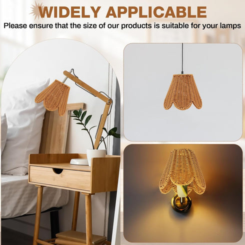 Glooglitter 2 3" 6" 5-1/4" Pcs Clip on Rattan Lamps Shade Small Scalloped Lampshade Top x Bottom x Slant Height Empire